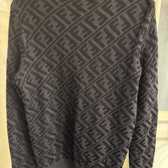 Fendi Dark Grey and Black Diagnol Stripped Zucca Knit Crew Neck Sweater - Picture 5 of 6